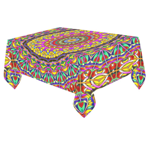 Oriental Watercolor Mandala multicolored h Cotton Linen Tablecloth 60"x 84"