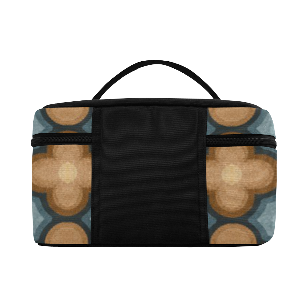 Brown, Blue Floral Pattern Lunch Bag/Large (Model 1658)