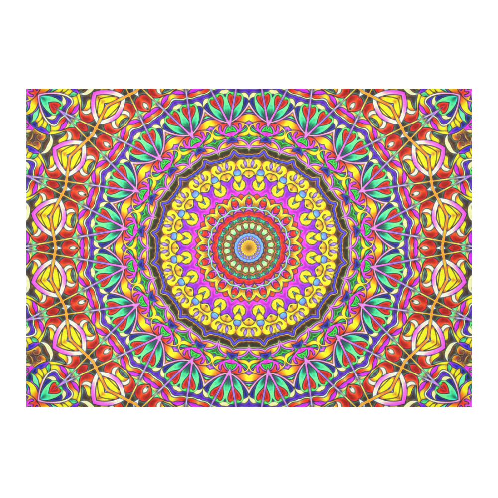 Oriental Watercolor Mandala multicolored h Cotton Linen Tablecloth 60"x 84"