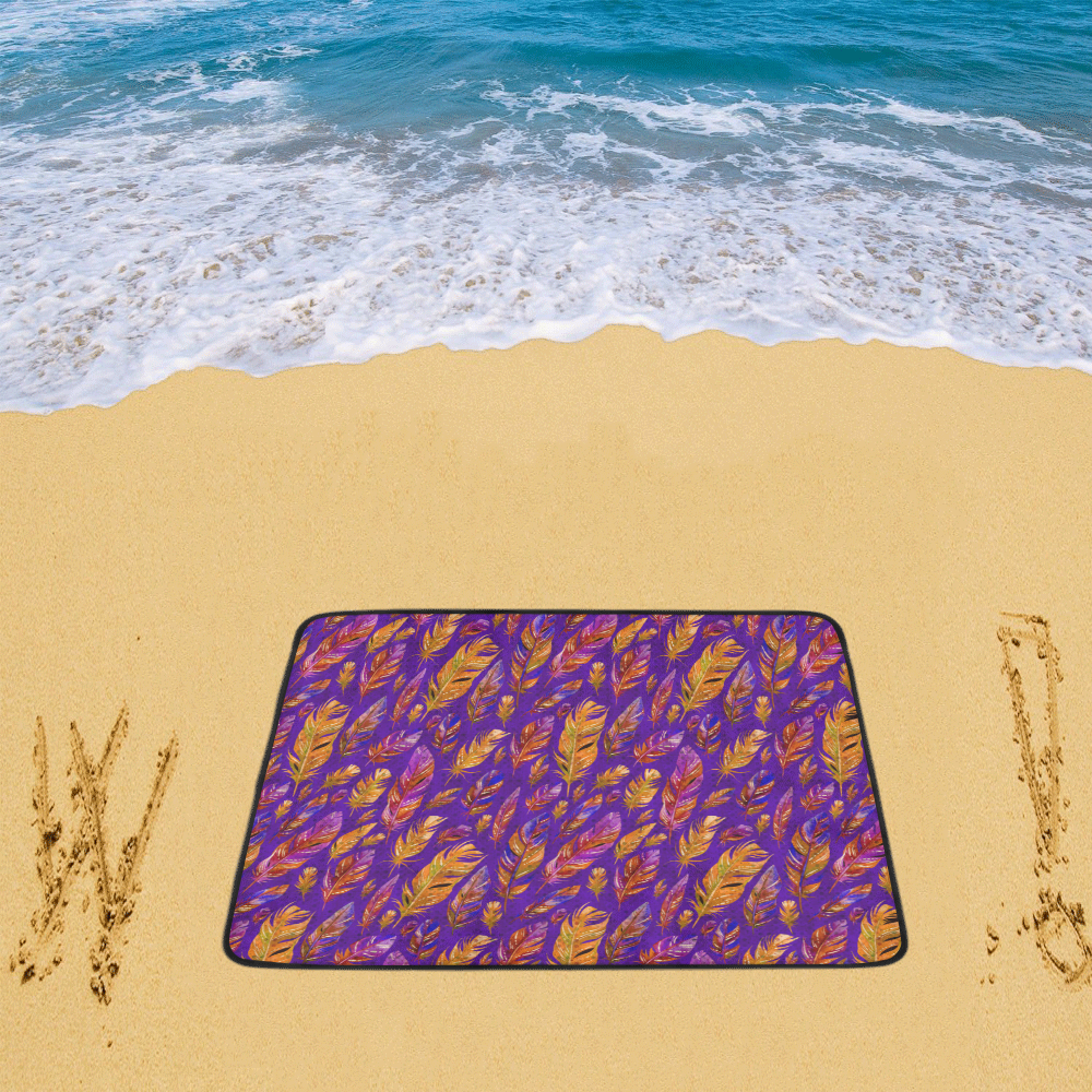 Watercolor Feathers And Dots Pattern Purple Beach Mat 78"x 60"