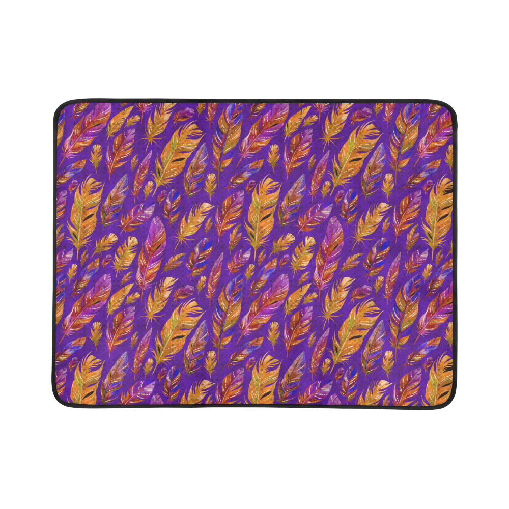 Watercolor Feathers And Dots Pattern Purple Beach Mat 78"x 60"