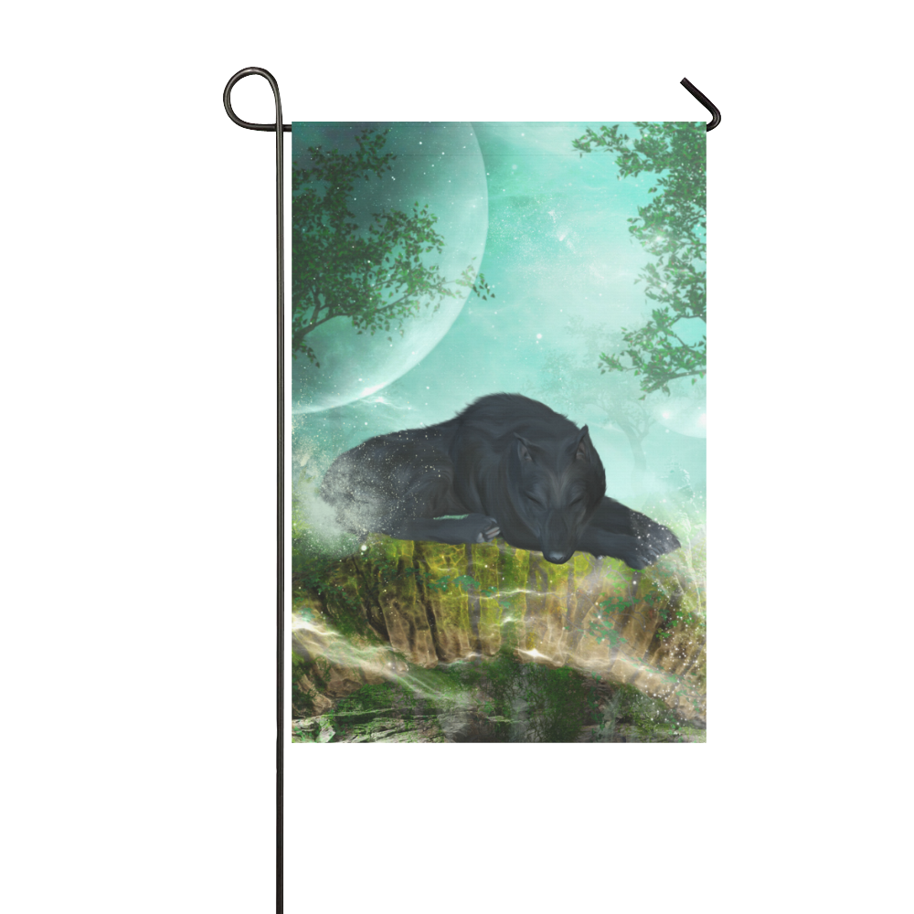 Sleeping wolf in the night Garden Flag 12‘’x18‘’（Without Flagpole）