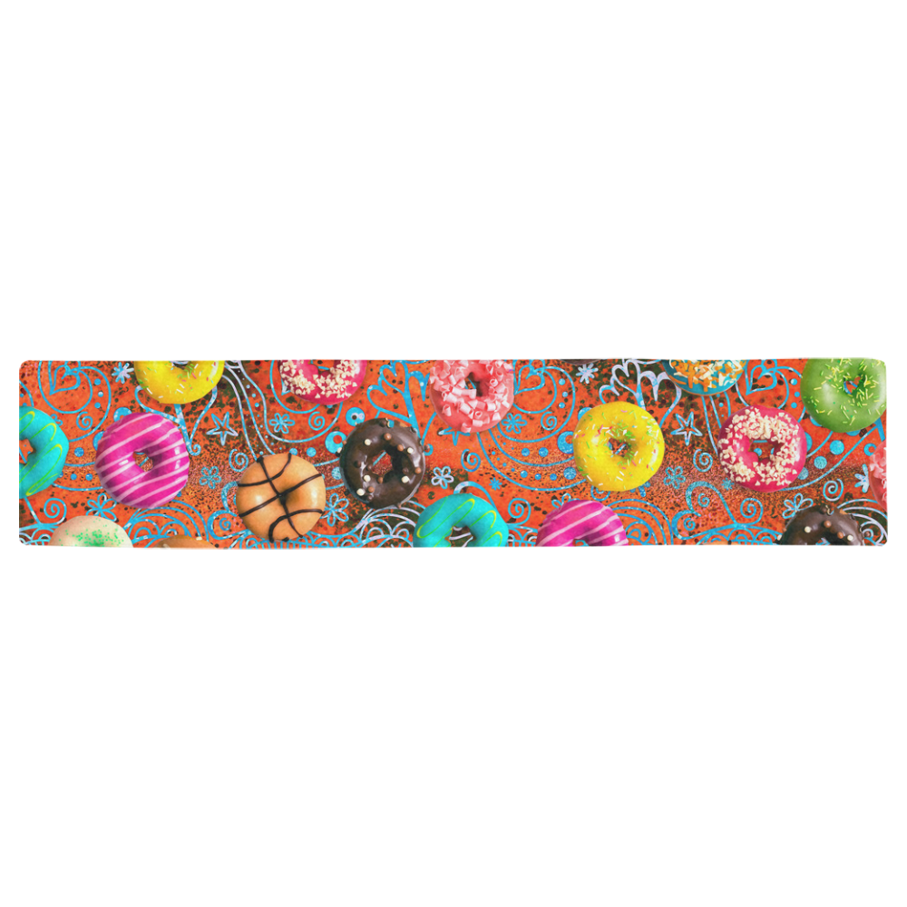 Colorful Yummy Donuts Hearts Ornaments Pattern Table Runner 16x72 inch