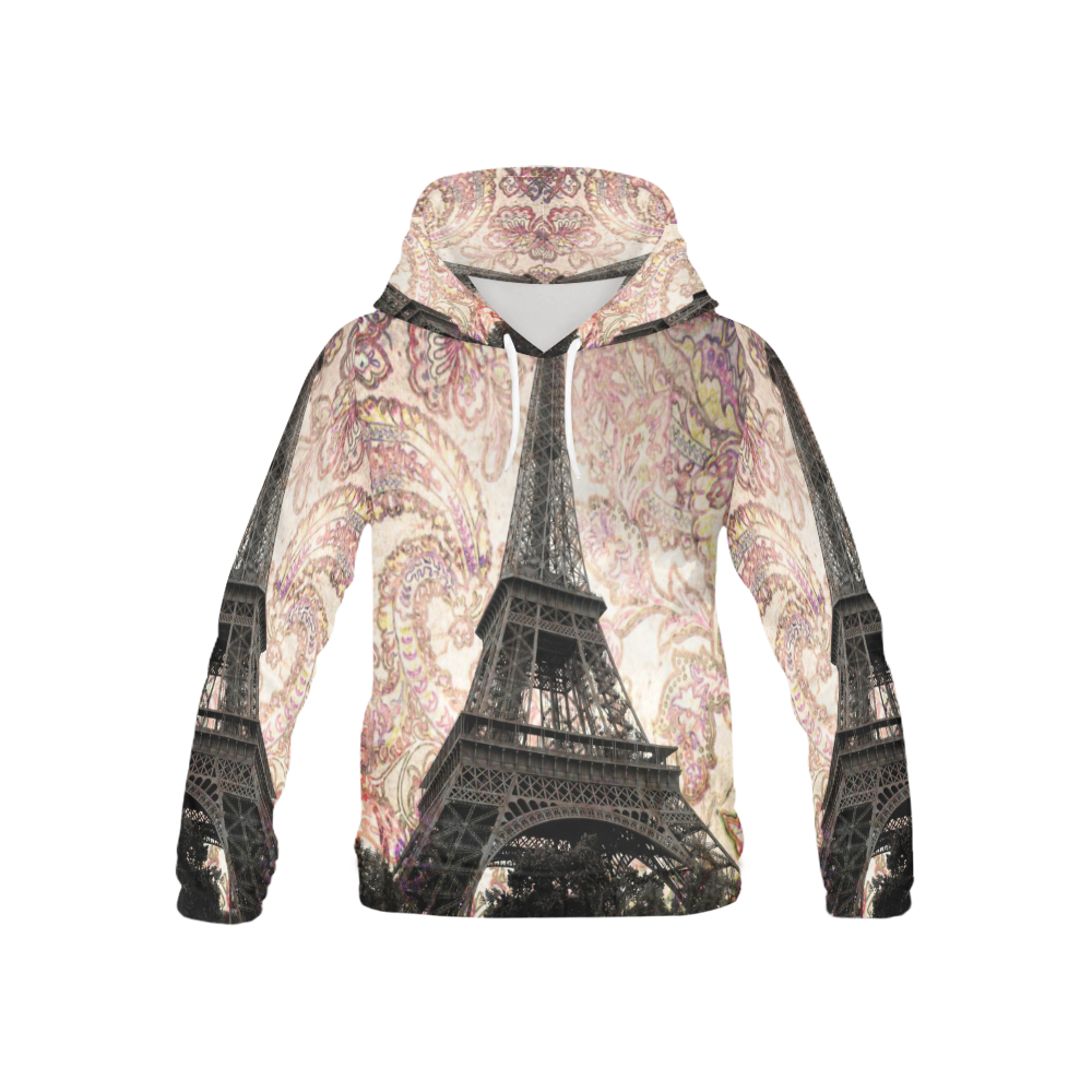 Floral Eiffel Tower All Over Print Hoodie for Kid (USA Size) (Model H13)