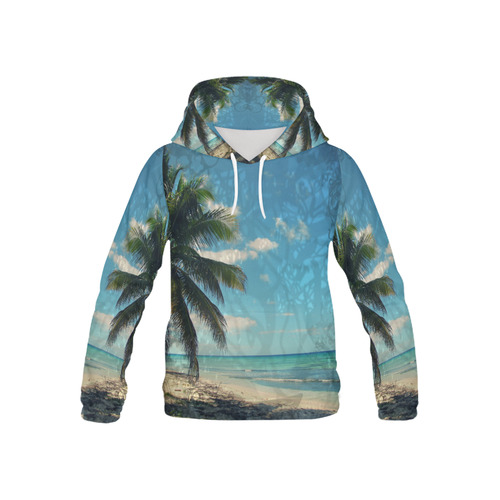 Caribbean Blue All Over Print Hoodie for Kid (USA Size) (Model H13)