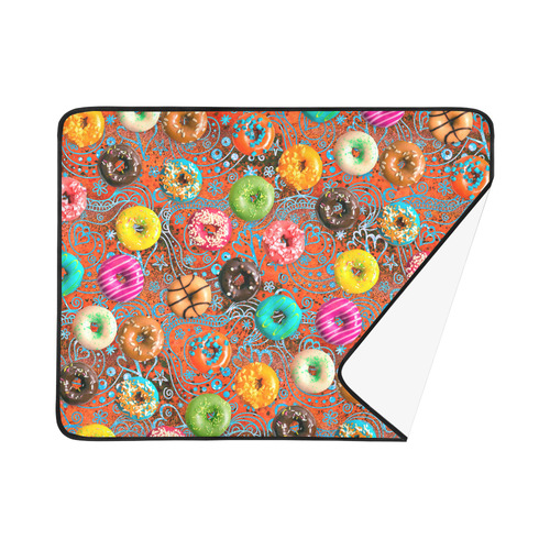 Colorful Yummy Donuts Hearts Ornaments Pattern Beach Mat 78"x 60"