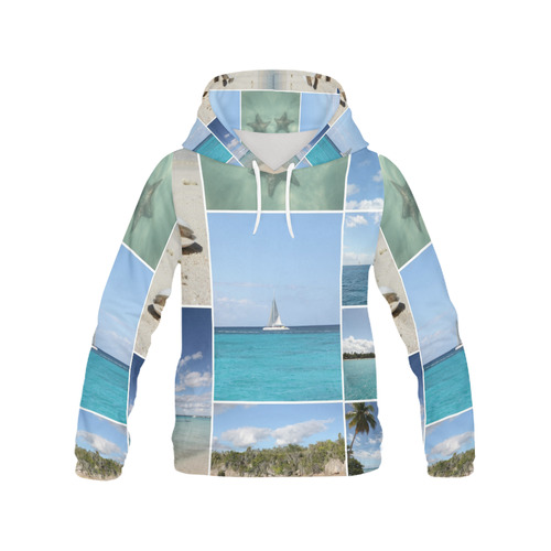 Isla Saona Caribbean Photo Collage All Over Print Hoodie for Women (USA Size) (Model H13)