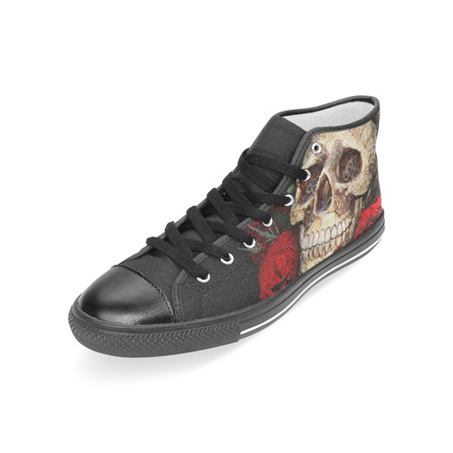 Skull & Roses Women's Classic High Top Canvas Shoes (Model 017)