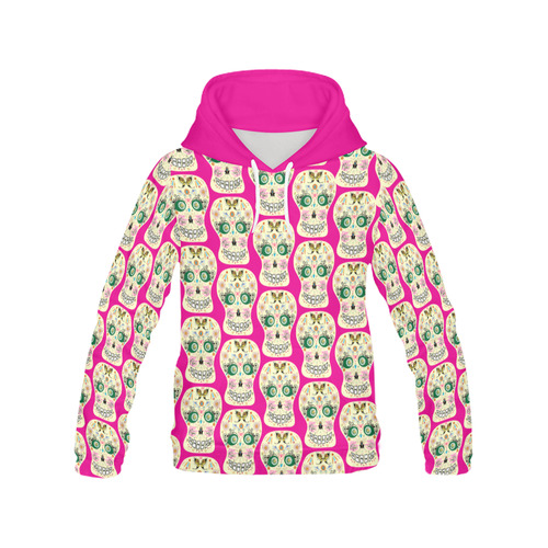 Sugar skull butterfly pink by Martina Webster All Over Print Hoodie for Women (USA Size) (Model H13)