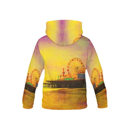 Yellow Purple Santa Monica Pier All Over Print Hoodie for Kid (USA Size) (Model H13)