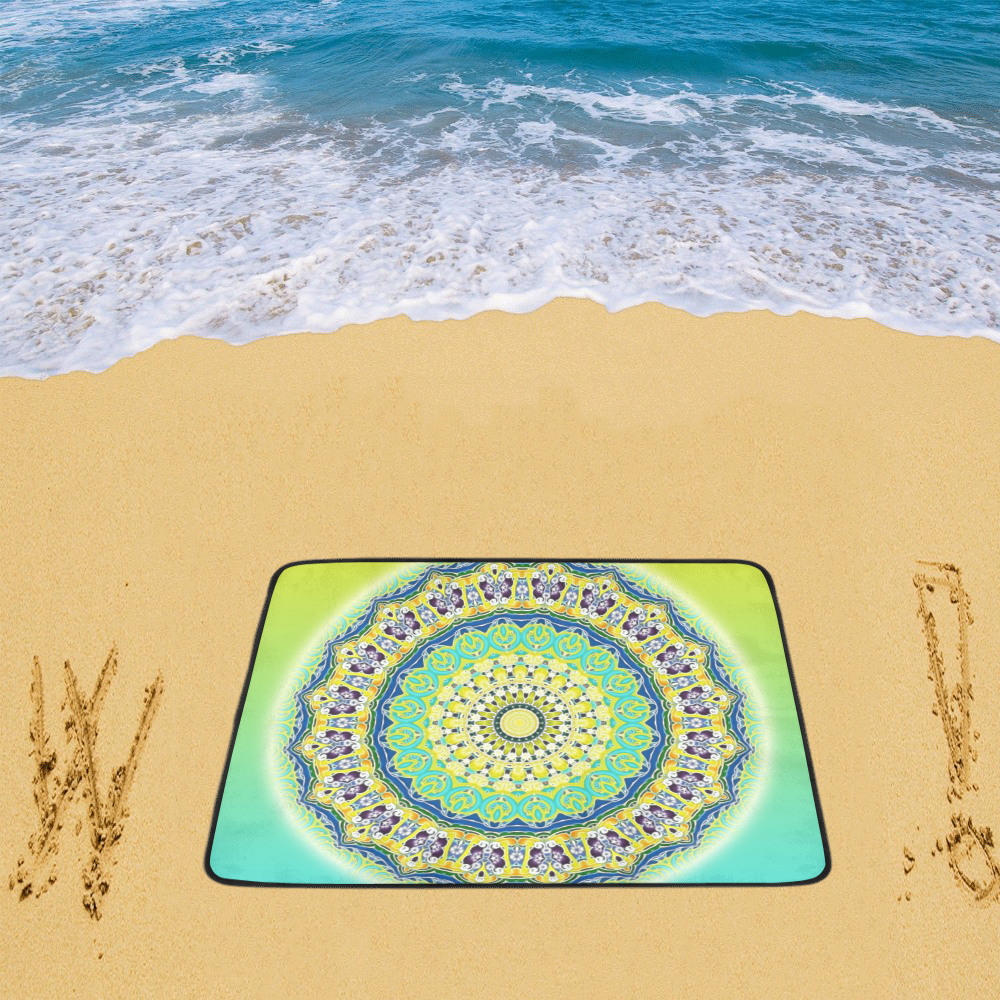 Power Mandala - Blue Green Yellow Lilac Beach Mat 78"x 60"