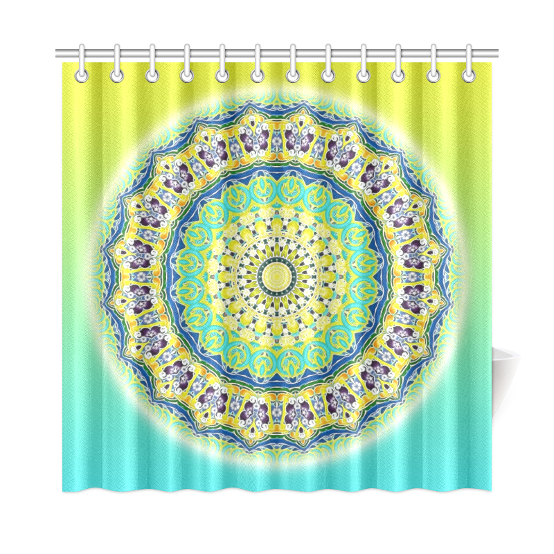 Power Mandala - Blue Green Yellow Lilac Shower Curtain 72"x72"