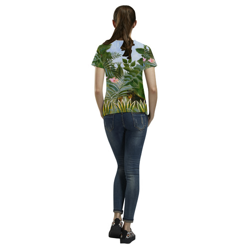 Tropical Jungle Animals Flowers Rousseau All Over Print T-Shirt for Women (USA Size) (Model T40)
