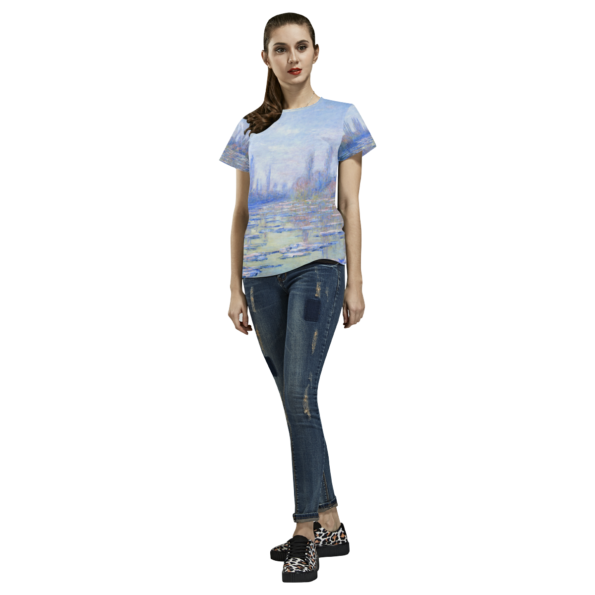 Claude Monet The Ice Floes All Over Print T-Shirt for Women (USA Size) (Model T40)