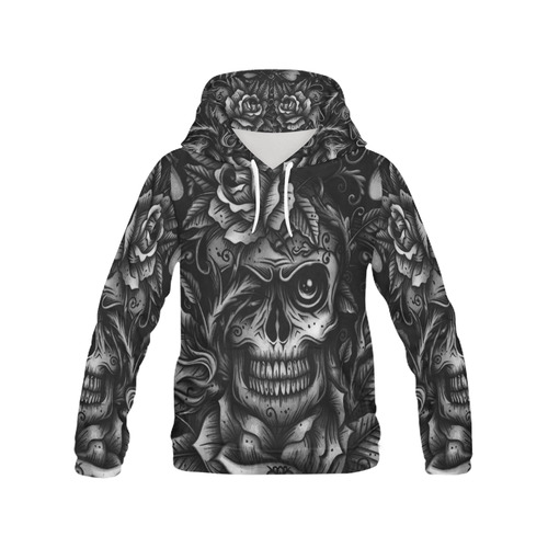 Skull Hoodie All Over Print Hoodie for Women (USA Size) (Model H13)