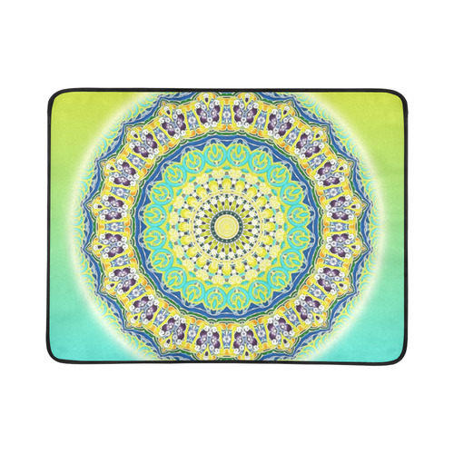 Power Mandala - Blue Green Yellow Lilac Beach Mat 78"x 60"