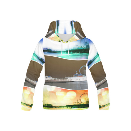 Santa Monica Pier Tricolor All Over Print Hoodie for Kid (USA Size) (Model H13)