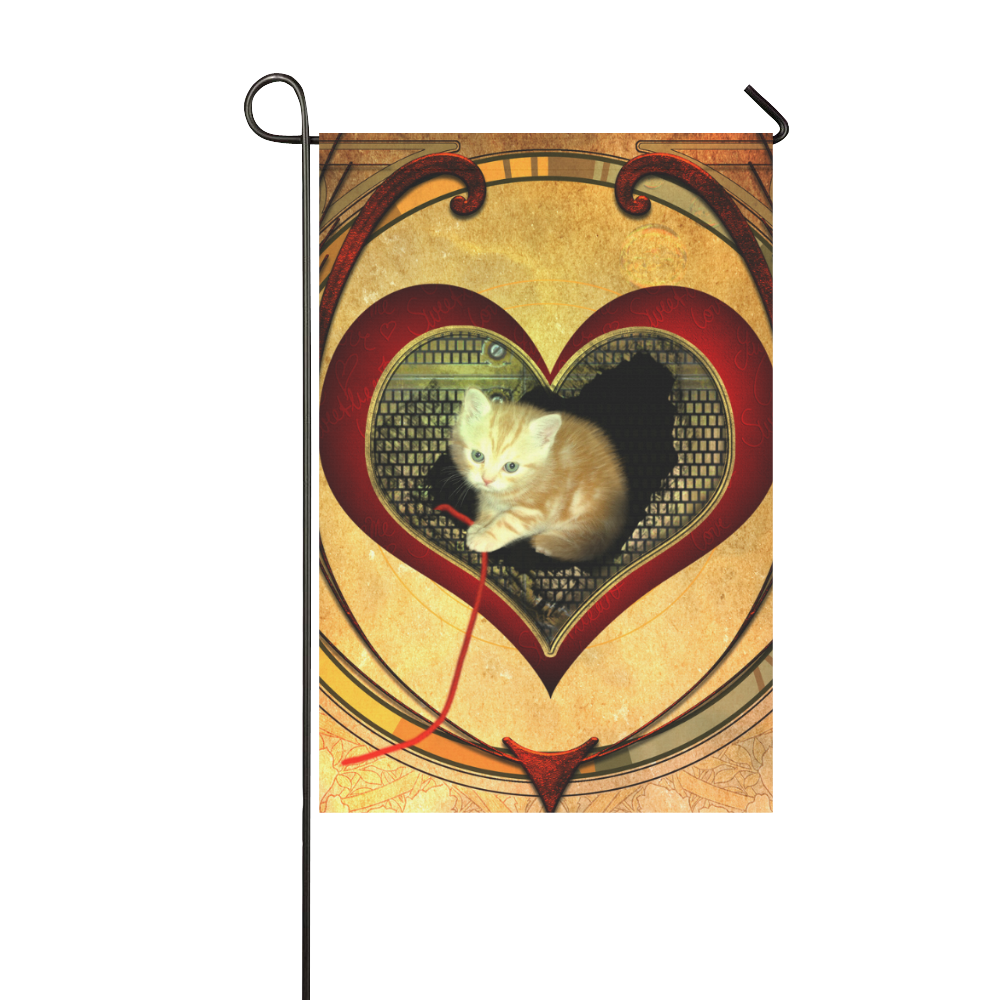 Cute kitten on a heart Garden Flag 12‘’x18‘’（Without Flagpole）