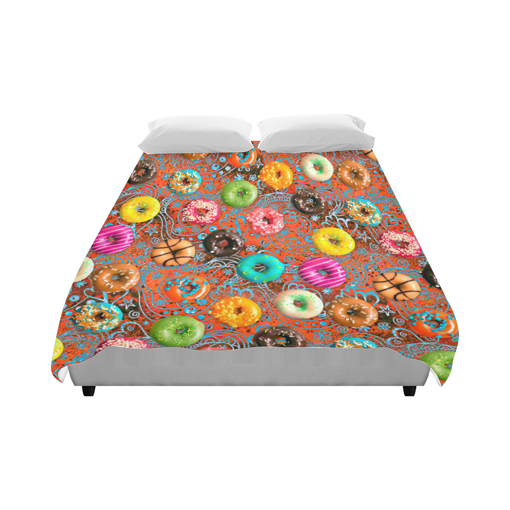 Colorful Yummy Donuts Hearts Ornaments Pattern Duvet Cover 86"x70" ( All-over-print)