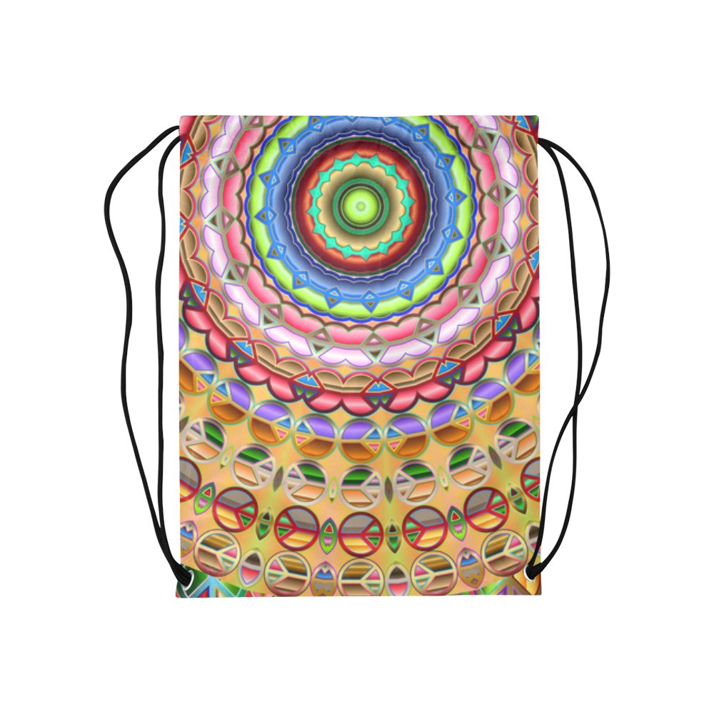 Peace Mandala Medium Drawstring Bag Model 1604 (Twin Sides) 13.8"(W) * 18.1"(H)