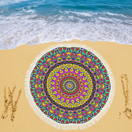 Oriental Watercolor Mandala multicolored h Circular Beach Shawl 59"x 59"