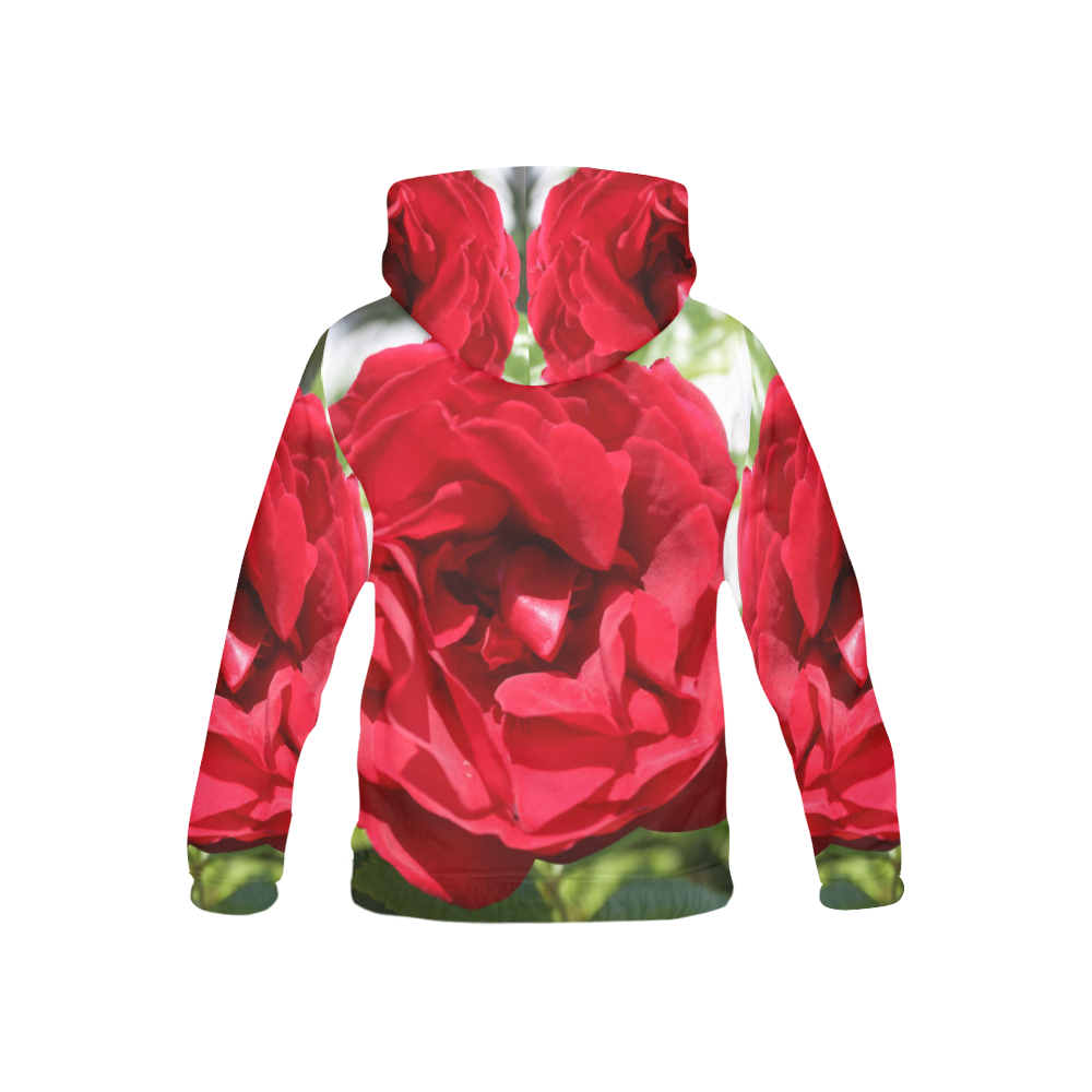 Red Rose Flower Blossom All Over Print Hoodie for Kid (USA Size) (Model H13)