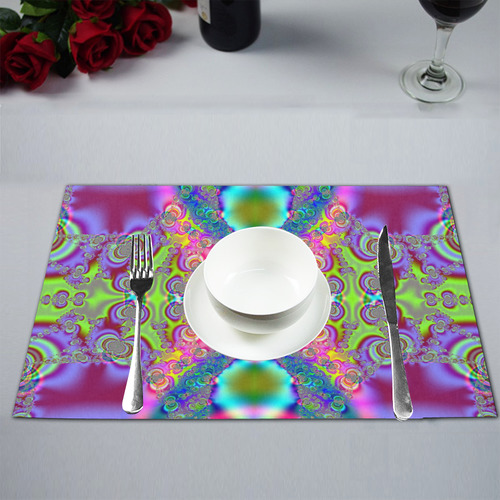 Bohemian Lace Tie-Dye Fractal Abstract Placemat 12’’ x 18’’ (Set of 6)