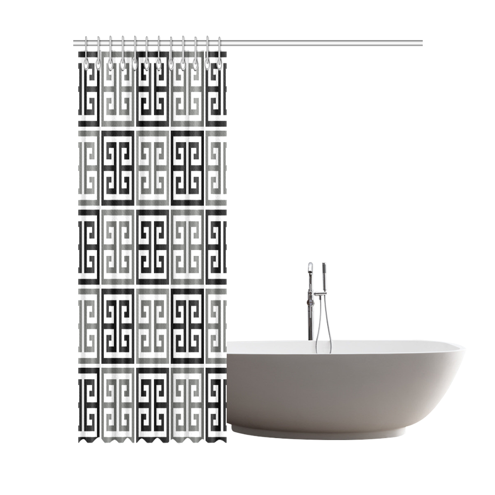 Gray Black And White Greek Key Pattern Shower Curtain 72"x84"