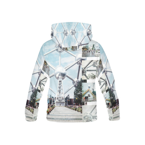 Vintage Brussels Atomium Collage All Over Print Hoodie for Kid (USA Size) (Model H13)