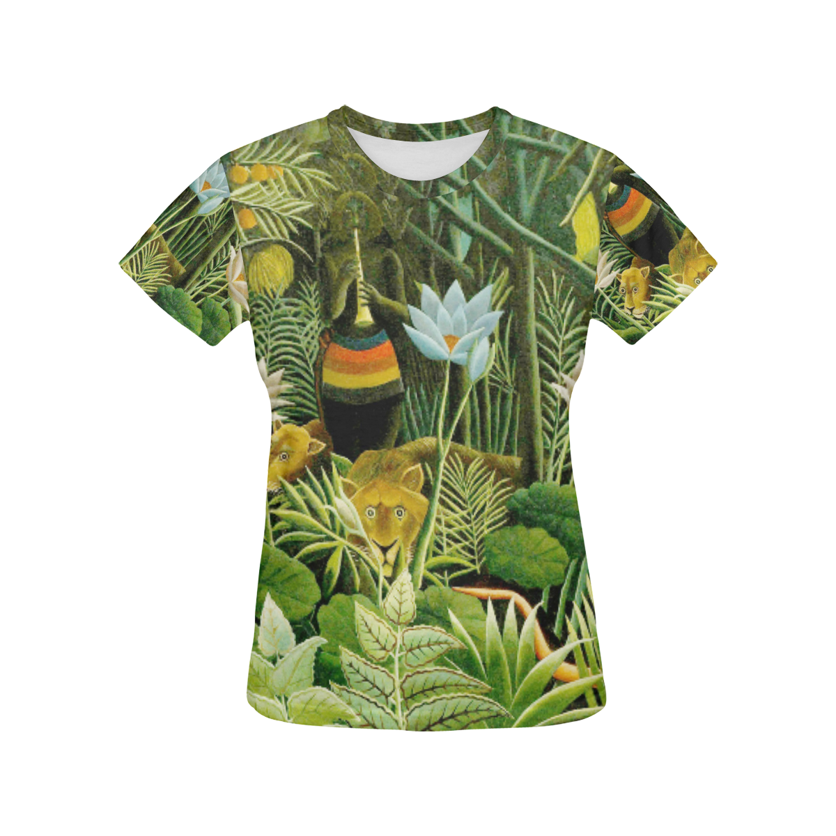 The Dream Henri Rousseau Jungle Animals Flowers All Over Print T-Shirt for Women (USA Size) (Model T40)