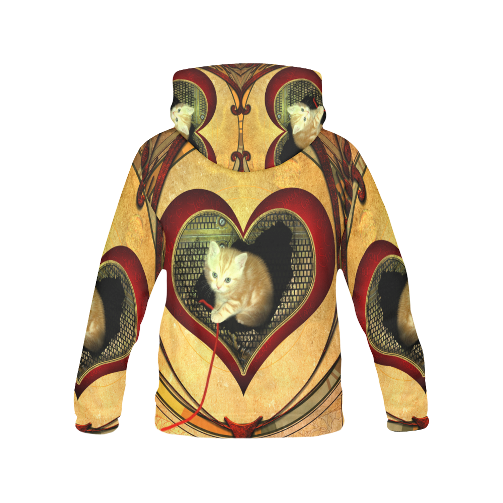 Cute kitten on a heart All Over Print Hoodie for Men (USA Size) (Model H13)