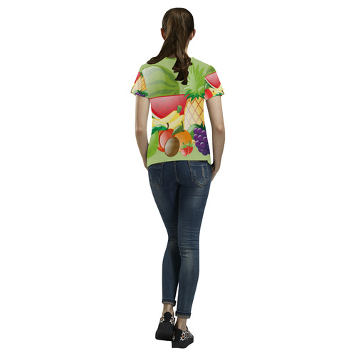 Fruit Watermelon Bananas Grapes Pineapple All Over Print T-Shirt for Women (USA Size) (Model T40)