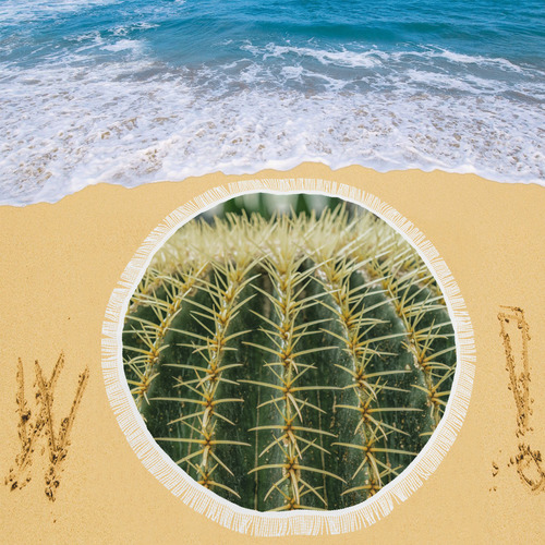 Photography Art - Cactus green yellow Circular Beach Shawl 59"x 59"