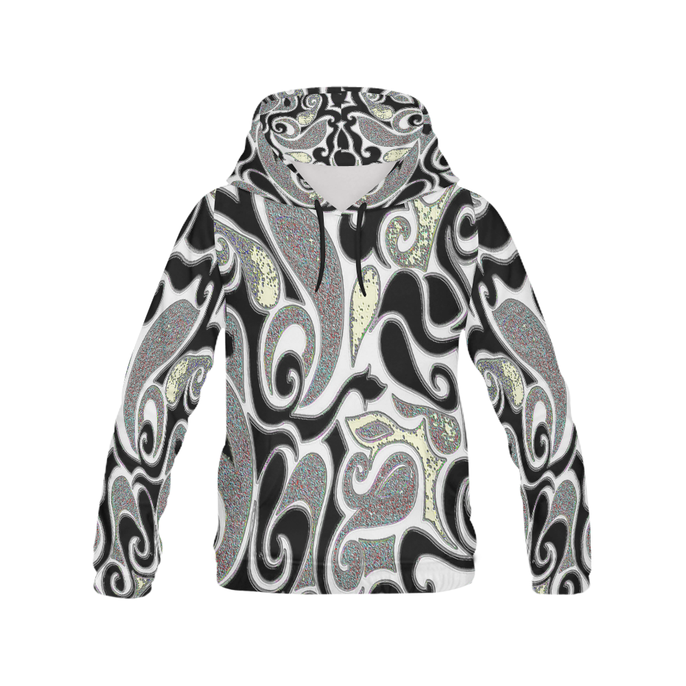 Wacky Retro Swirl Abstract in Black and White All Over Print Hoodie for Men (USA Size) (Model H13)