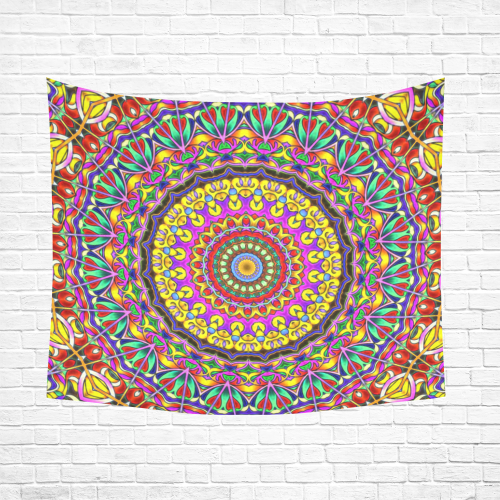 Oriental Watercolor Mandala multicolored h Cotton Linen Wall Tapestry 60"x 51"