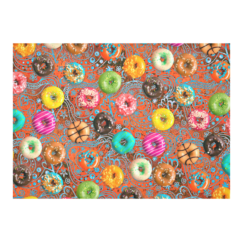 Colorful Yummy Donuts Hearts Ornaments Pattern Cotton Linen Tablecloth 60"x 84"