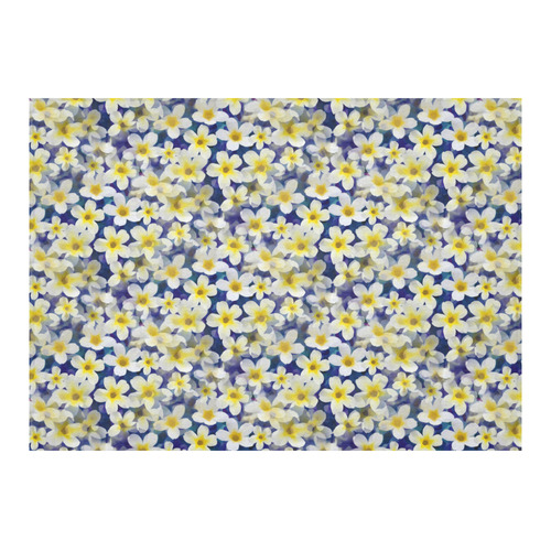 Summer Flowers Pattern White Blue Cotton Linen Tablecloth 60"x 84"