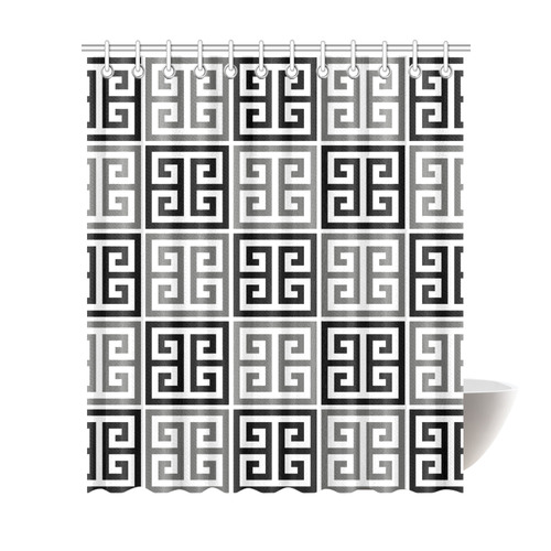 Gray Black And White Greek Key Pattern Shower Curtain 72"x84"