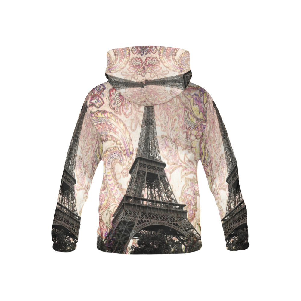 Floral Eiffel Tower All Over Print Hoodie for Kid (USA Size) (Model H13)