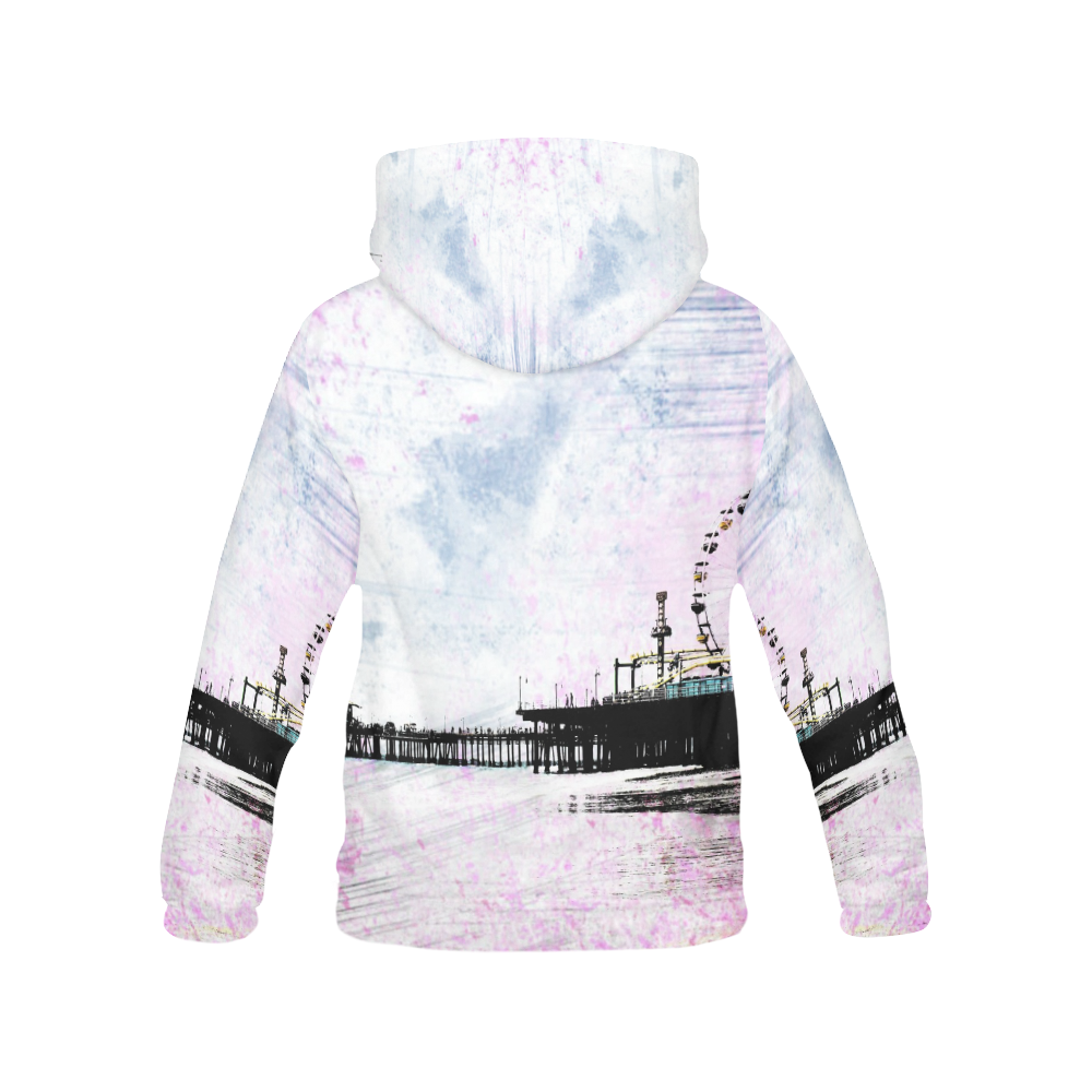 Pink Grunge Santa Monica Pier All Over Print Hoodie for Women (USA Size) (Model H13)