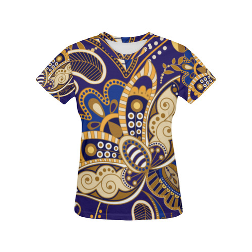 Beautiful Vintage Paisley Floral Ethnic Pattern All Over Print T-Shirt for Women (USA Size) (Model T40)