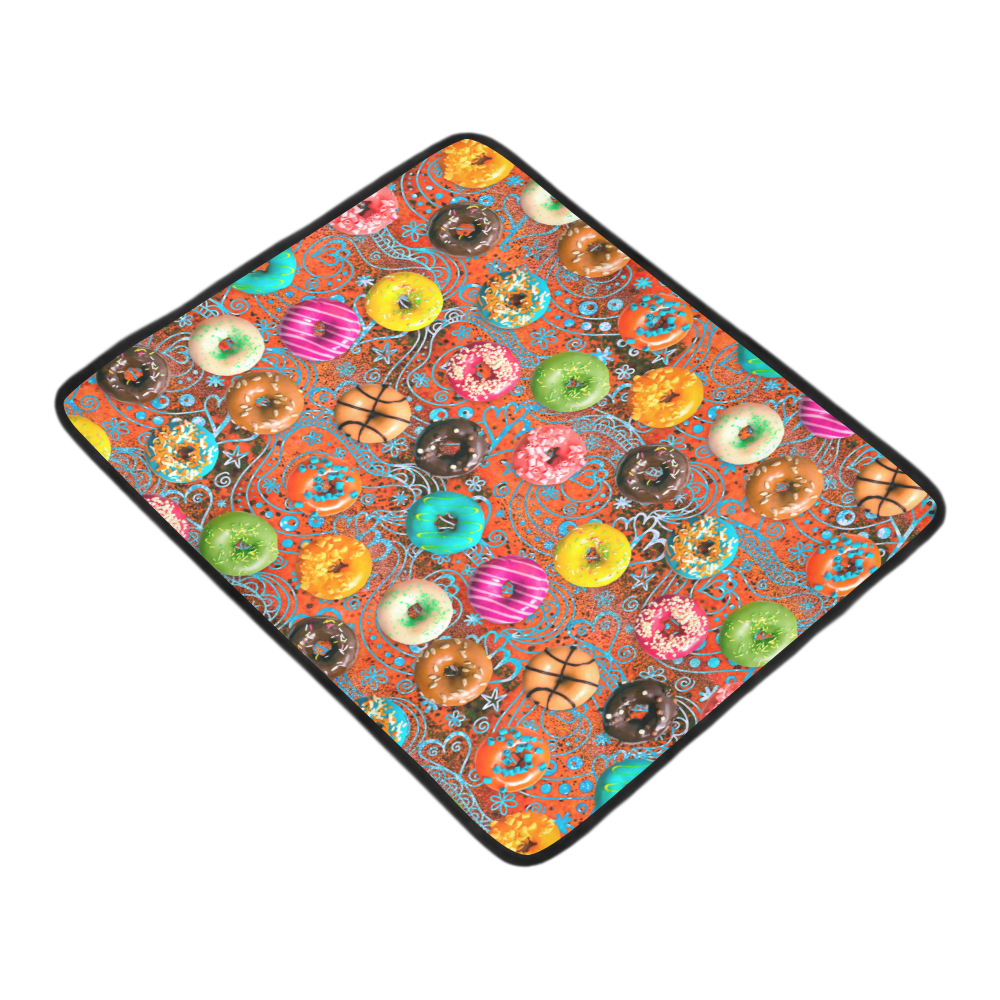 Colorful Yummy Donuts Hearts Ornaments Pattern Beach Mat 78"x 60"