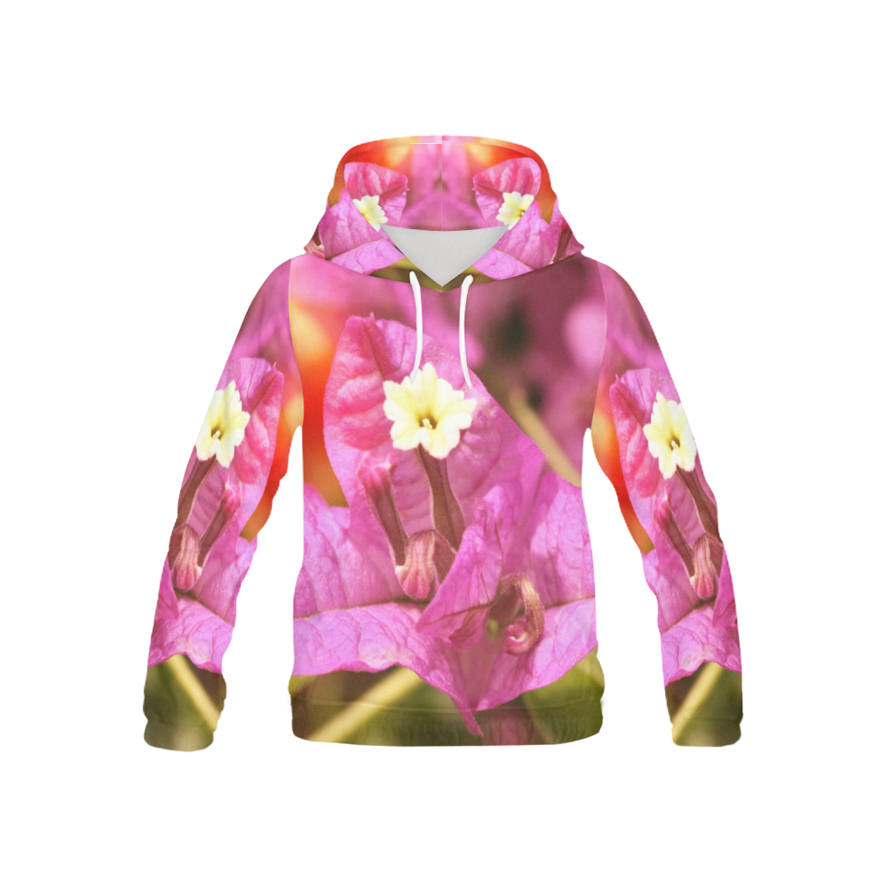 Pink Bougainvillea Flower Blossom All Over Print Hoodie for Kid (USA Size) (Model H13)