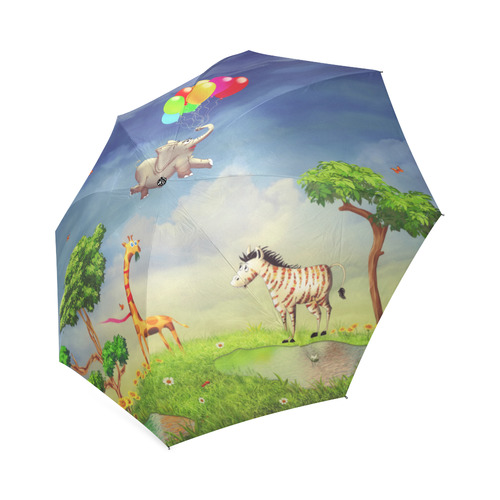 elephant zebra giraffe in the garden Foldable Umbrella (Model U01)
