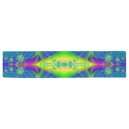 Colorful Neon Webs on the Water Fractal Abstract Table Runner 16x72 inch