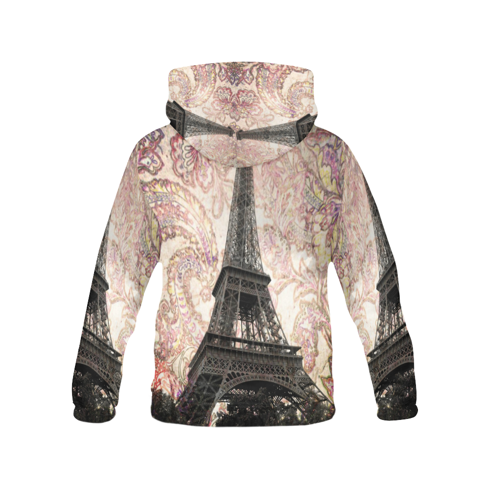 Floral Eiffel Tower All Over Print Hoodie for Women (USA Size) (Model H13)