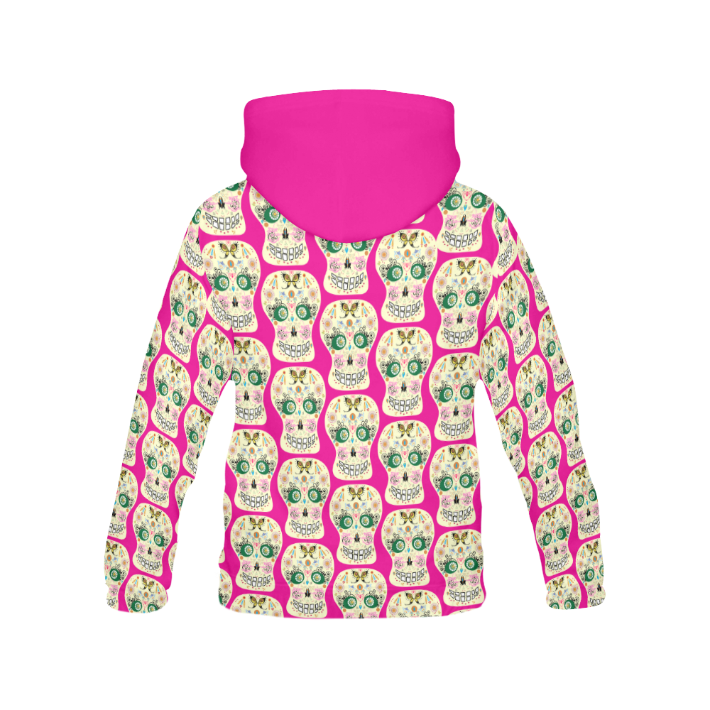 Sugar skull butterfly pink by Martina Webster All Over Print Hoodie for Women (USA Size) (Model H13)