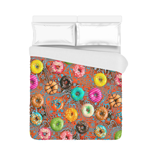 Colorful Yummy Donuts Hearts Ornaments Pattern Duvet Cover 86"x70" ( All-over-print)