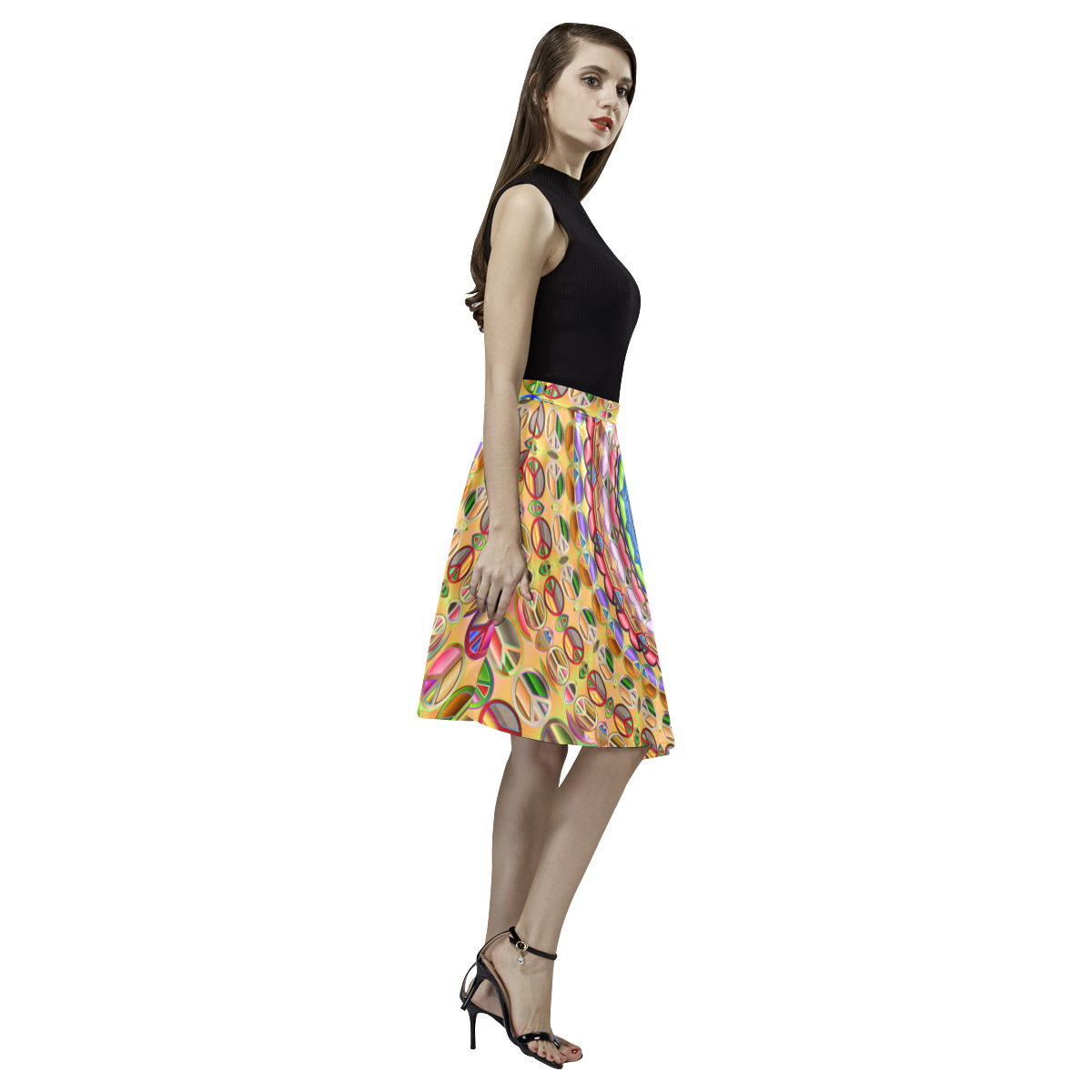 Peace Mandala Melete Pleated Midi Skirt (Model D15)