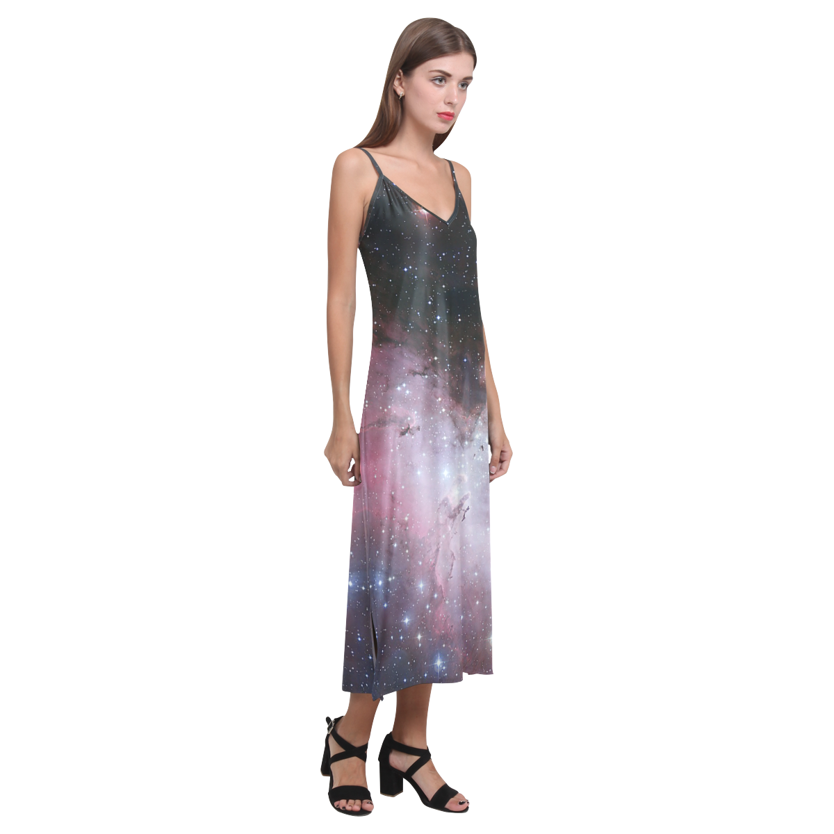 Eagle Nebula V-Neck Open Fork Long Dress(Model D18)